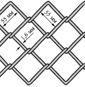 Сетка оцинкованная рабица (плетеная) 55х55х1.6мм рул.2,0х10м - чертёж.